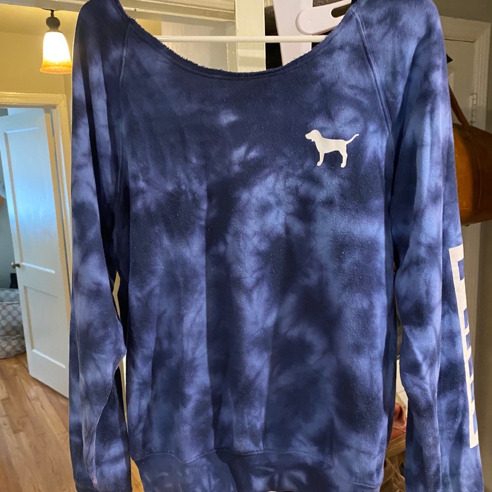 Pink Crew Sweatshirt in navy tie dye